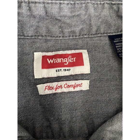 Wrangler Flex Gray Denim Chambray Shirt Mens Size XL Button‎ Western Long Sleeve - Picture 7 of 12